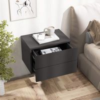 Costway 2 PCS Floating Nightstand with Drawer Storage Modern Floating Bedroom Shelf - Gray - Back View