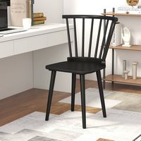 Costway Rubber Wood Windsor Dining Chairs Set of 2 with Spindle Back for Living Room - Black - Back View