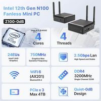 MINIX - Z100-0dB Fanless Mini PC, Intel 12th Gen N100, 8GB DDR4, 256GB PCIe Gen3 x 4 NVMe SSD Win... - Back View