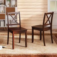 Costway Dining Chair Set of 2 Kitchen Side Chairs with Rubber Wood Legs & Cross Back - Brown - Back View
