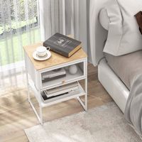 Costway 1 PCS Home Nightstand 3-Tier Storage Table with Open Shelf Heavy-duty Metal Frame - White - Back View