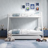 Costway Twin Over Full Metal Slats Bunk Bed Frame with Trundle, Guard Rail & Ladders - White - Back View