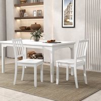 Costway Wood Dining Chair Set of 2 with Rubber Wood Legs Curved Backrest for Kitchen - White - Back View