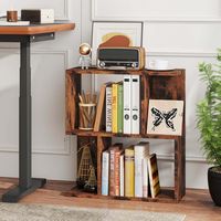 Costway 2 PCS 3-Tier Bookshelf Geometric Bookcase Side Table with Open Storage Display Shelf - Ru... - Back View