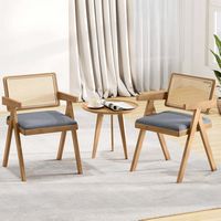Costway Set of 4 Rattan Accent Chairs Leathaire Dining Chairs Modern Living Room Chairs - Gray + ... - Back View