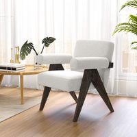 Costway - 1 PCS Upholstered Armchair Modern  Accent Chair with Natural Rubber Wood Legs - White - Back View