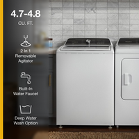 Whirlpool - 4.7-4.8 Cu. Ft. Top Load Washer with 2 in 1 Removable Agitator - White - Back View