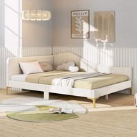Costway Full Size Upholstered Daybed Rivet-Tufted Platform Bed with  Metal Legs Wood Slats - Beige - Back View