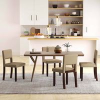 Costway Wooden Dining Chair Set of 4 with Acacia Wood Frame Padded Seat & Back Home - Beige+Brown - Back View