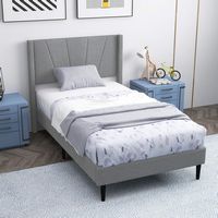 Costway Twin Bed Frame Modern Platform Bed with Linen Upholstered Wingback Headboard - Grey - Back View