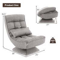 Costway - 360° Swivel Floor Chair 5-Level Adjustable Lazy Chair w/ Massage Pillow - Grey - Back View