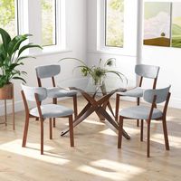 Costway Upholstered Dining Chairs Set of 4 with Solid Rubber Wood Frame, Curved Backrest - Grey - Back View