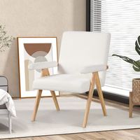Costway 2 PCS Mid-Century Accent Chair with Solid Rubber Wood Frame and Padded Armrests - Beige +... - Back View