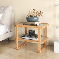 Costway 1 PC Bamboo Side Table with Rattan Shelf Glass Top Nightstand Small Sofa End Table - Natural - Back View