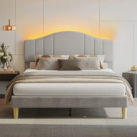 Pinmoco - Queen Upholstered Platform Bed Frame with Adjustable LED Arc Headboard - Fabric Gray - Back View