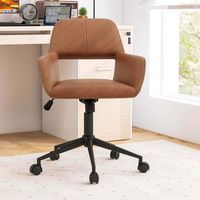 Costway Leathaire Home Office Chair with Ergonomic Backrest Padded Armrests Casters - Retro Brown - Back View