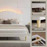 Pinmoco - Queen Upholstered Platform Bed Frame with Adjustable LED Arc Headboard - Fabric White - Back View