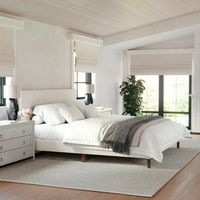 Martha Stewart - Britta Faux Linen Upholstered King Size Platform Bed with Piped Headboard in Bei...