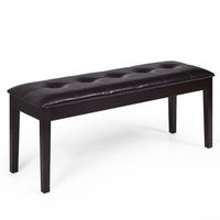 Costway - Upholstered PU Dining Room Bench Solid Wood Button Tufted Dining Room Bench - Cherry