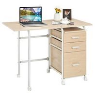 Costway - Folding Laptop Desk with Three Drawers - Natural