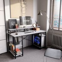 Bestier - Gaming Monitor Shelf Desk with Storage -55" wide - Wash White