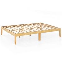 Costway Queen Size Wooden Platform Bed Frame 14" with Rubber Wood Legs Under-bed Storage - Natural
