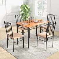 Costway 5 PCS Dining Set Wood Metal 30" Table & 4 Chairs Upholstered Kitchen Breakfast Furniture ...