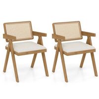 Costway Set of 2 Rattan Accent Chairs Leathaire Dining Chairs Modern Living Room Chairs - White +...