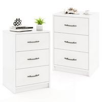 Costway 2 PCS 3-Drawer Nightstand Modern Bedside Table with Storage Anti-Toppling Kit for Bedroom...