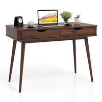 Costway - 43.5" Writing Desk with 2 Drawers Anti-Tipping Kits and Solid Rubber Wood Legs - Walnut