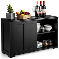 Costway Kitchen Storage Cabinet Sideboard Buffet Cupboard Wood Sliding Door Pantry - Black