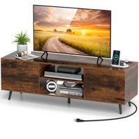 Costway TV Stand for 60" TVs Mid Century Modern Media Console Table with Adjustable Shelf - Brown