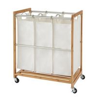 TRINITY - EcoStorage | 3-Bag Bamboo Laundry Cart | Poles - Chrome