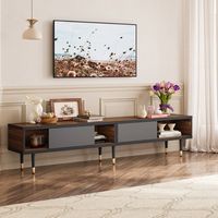 Bestier 80-Inch Mid-Century Modern Coffee Table with Sliding Doors for Living Room - Ancona Walnut