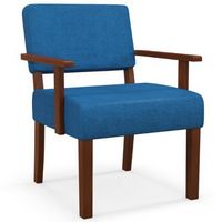 Costway Mid-Century Linen Accent Chair Living Room Chair with Soft Padded Seat &amp; Backrest - Blue