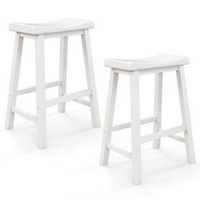 Costway Set of 2 Saddle Bar Stools Counter Height Dining Chairs with Wooden Legs - White