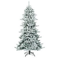Costway - 7Ft Premium Hinged Snow Flocked Slim Artificial Christmas Fir Tree w/ Pine Cones - Gree...