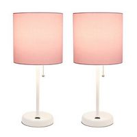 Limelights - White Stick Lamp with USB charging port and Fabric Shade 2 Pack Set - Light Pink