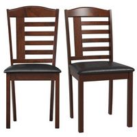 Costway Dining Chair Set of 2 with Faux Leather Upholstered Seat & Rubber Wood Frame - Oak + Brown