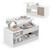 Costway Lift-Top Coffee Table Modern Cocktail Table with Lift Tabletop for Home Office - White an...