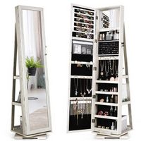 Costway - 360degree Rotatable Jewelry Cabinet 2-in-1 Lockable Mirrored Organizer - White