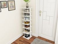 Costway - Wooden Shoes Storage Stand 7 Tiers Shoe Rack Organizer Multi-shoe Rack Shoebox - White