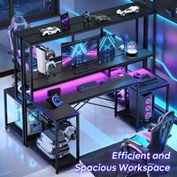 Bestier 71.5" LED Gaming Desk with Hutch featuring a Computer Desk with Power Outlet and Monitor ...