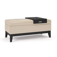 Simpli Home - Oregon Storage Ottoman Bench with Tray - Satin Cream