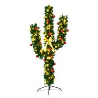 Costway - 5Ft Pre-Lit Cactus Christmas Tree LED Lights Ball Ornaments - Green