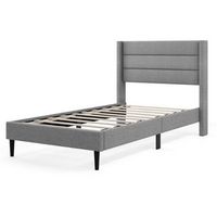Costway Twin Bed Frame with Wingback Headboard Linen Upholstered Platform Bed - Grey