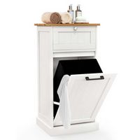Costway Laundry Cabinet Freestanding Tilt Out Laundry Hamper with Basket Drawer Organizer - White...