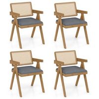 Costway Set of 4 Rattan Accent Chairs Leathaire Dining Chairs Modern Living Room Chairs - Gray + ...