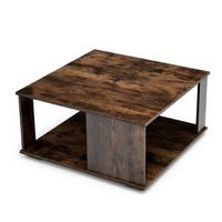 Costway 2-Tier Square Coffee Table W/Storage Industrial Center Table for Living Room - Brown