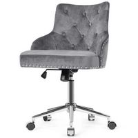 Costway - Velvet Swivel Office Chair with Nailed Trim - Gray